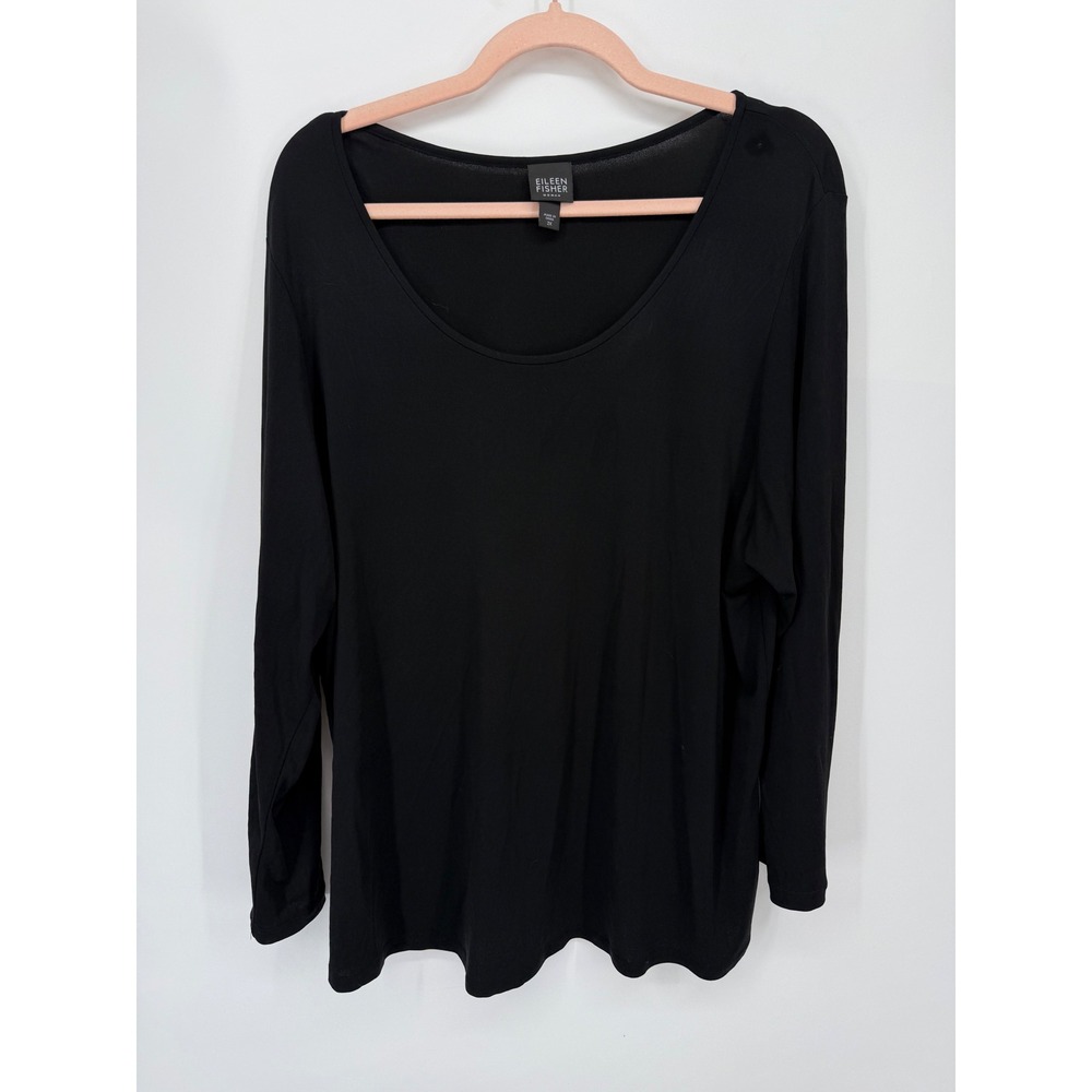 Eileen Fisher Top Woman 2X Black 100% Silk Scoop Neck Long Sleeve Minimalist